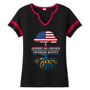 American Grown With Swedish Roots Gift Sweden Gift Ladies Halftime Notch Neck Tee