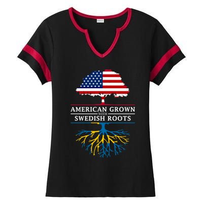 American Grown With Swedish Roots Gift Sweden Gift Ladies Halftime Notch Neck Tee