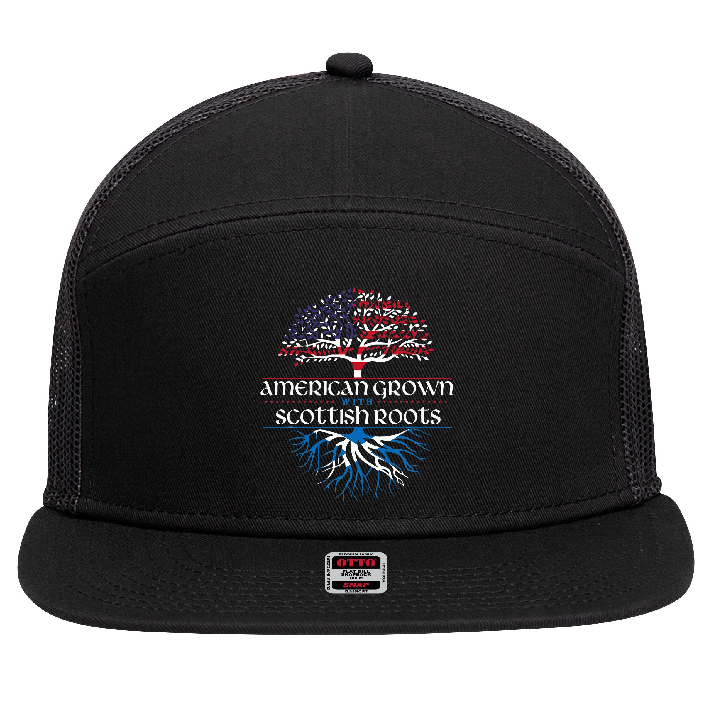 American Grown With Scottish Roots Scotland Pride Heritage 7 Panel Mesh Trucker Snapback Hat