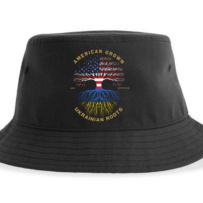 American Grown With Ukrainian Roots Tree Vintage Usa Flag Sustainable Bucket Hat