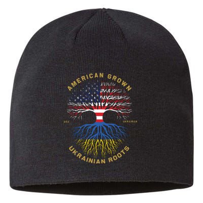 American Grown With Ukrainian Roots Tree Vintage Usa Flag Sustainable Beanie