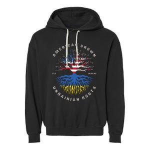 American Grown With Ukrainian Roots Usa Flag Ukraine Garment-Dyed Fleece Hoodie