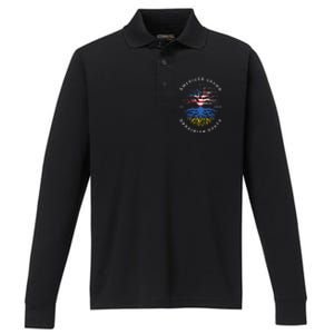 American Grown With Ukrainian Roots Usa Flag Ukraine Performance Long Sleeve Polo