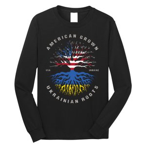 American Grown With Ukrainian Roots Usa Flag Ukraine Long Sleeve Shirt