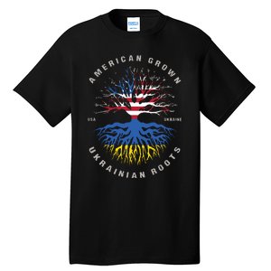 American Grown With Ukrainian Roots Usa Flag Ukraine Tall T-Shirt