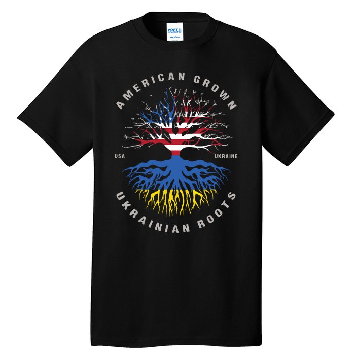 American Grown With Ukrainian Roots Usa Flag Ukraine Tall T-Shirt