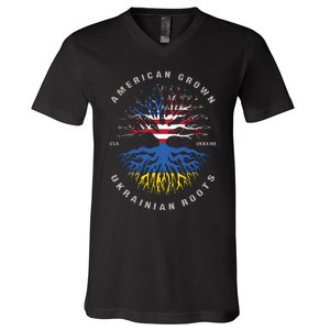 American Grown With Ukrainian Roots Usa Flag Ukraine V-Neck T-Shirt