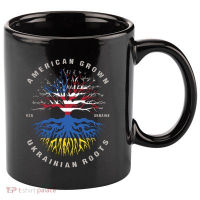 American Grown With Ukrainian Roots Usa Flag Ukraine 11oz C Handle Ceramic Mug