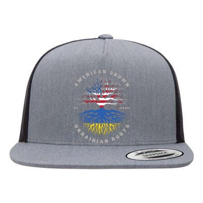 American Grown With Ukrainian Roots Usa Flag Ukraine Flat Bill Trucker Hat