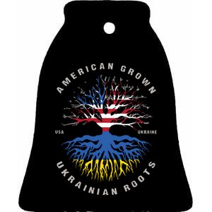 American Grown With Ukrainian Roots Usa Flag Ukraine Ceramic Bell Ornament