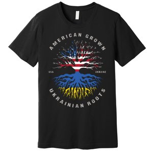 American Grown With Ukrainian Roots Usa Flag Ukraine Premium T-Shirt