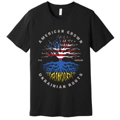 American Grown With Ukrainian Roots Usa Flag Ukraine Premium T-Shirt
