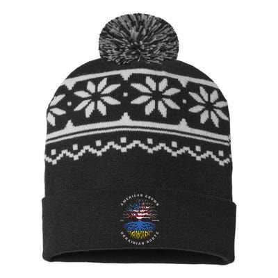 American Grown With Ukrainian Roots Usa Flag Ukraine USA-Made Snowflake Beanie