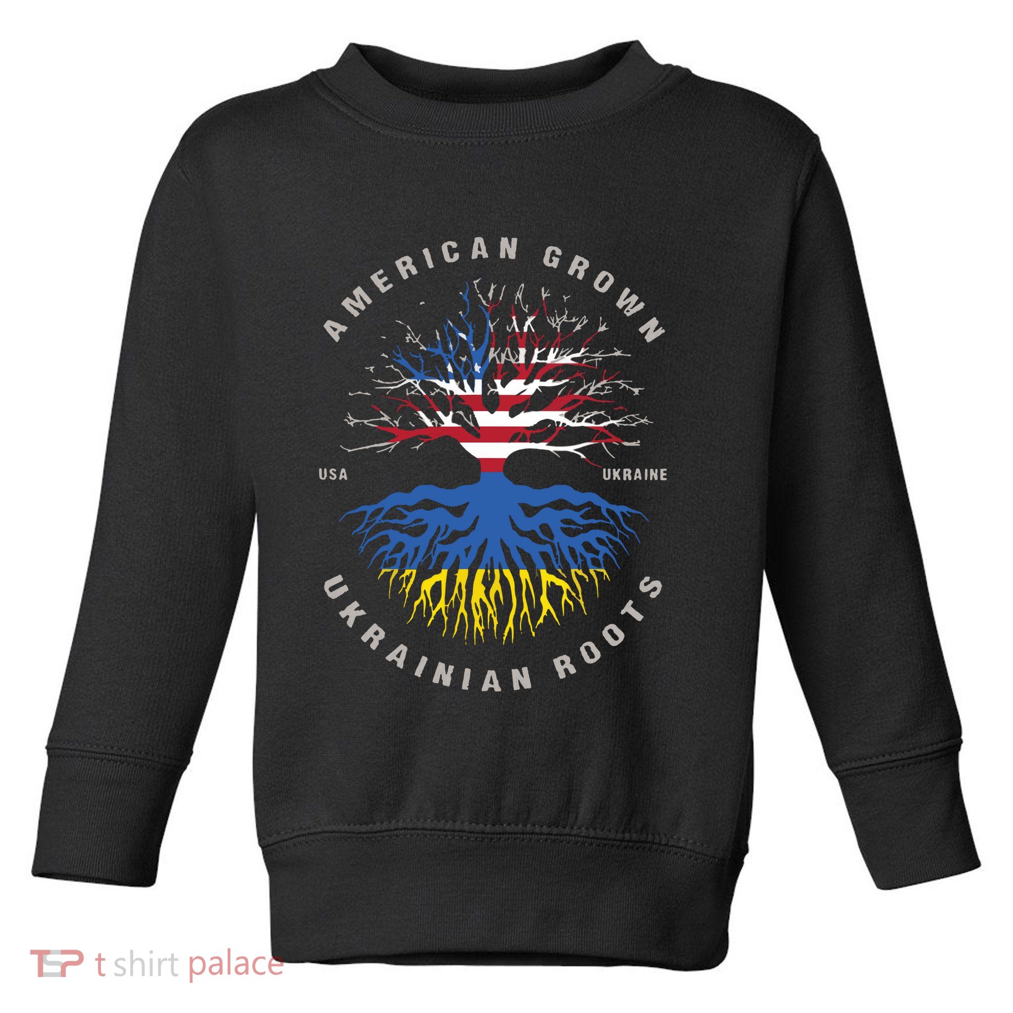 American Grown With Ukrainian Roots Usa Flag Ukraine Toddler Sweatshirt