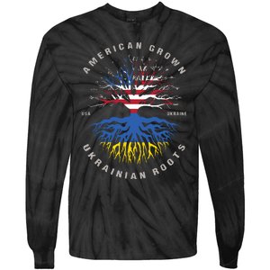 American Grown With Ukrainian Roots Usa Flag Ukraine Tie-Dye Long Sleeve Shirt