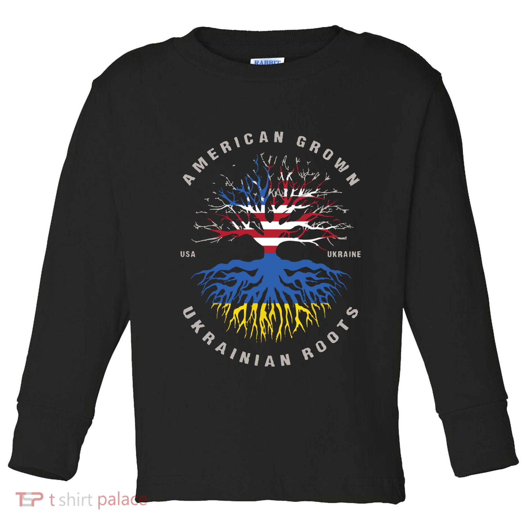 American Grown With Ukrainian Roots Usa Flag Ukraine Toddler Long Sleeve Shirt