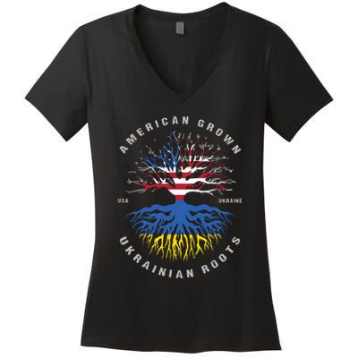 American Grown With Ukrainian Roots Usa Flag Ukraine Women's V-Neck T-Shirt
