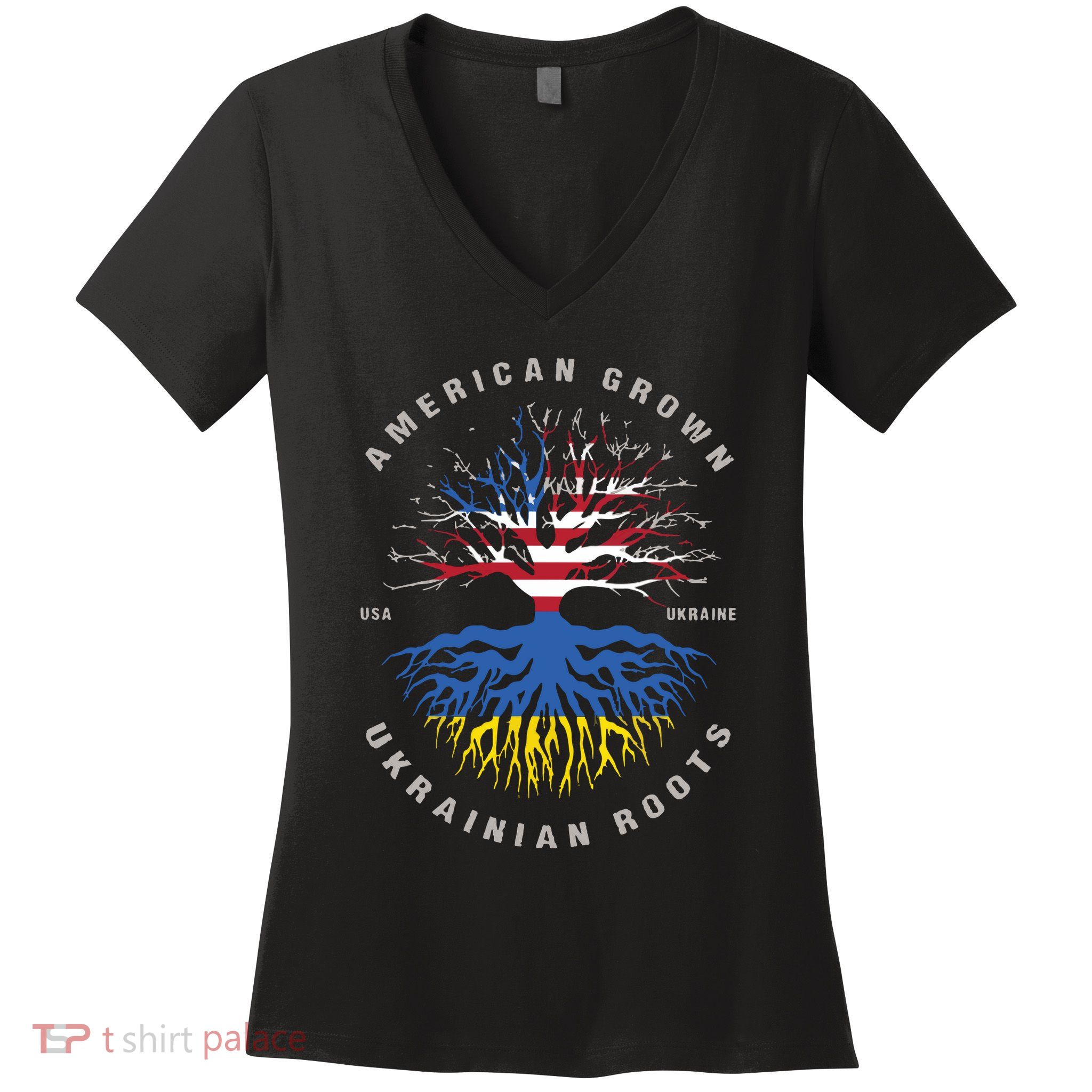 American Grown With Ukrainian Roots Usa Flag Ukraine Women's V-Neck T-Shirt