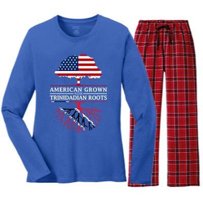 American Grown With Trinidadian Roots Gift Trinidad And Tobago Cute Gift Women's Long Sleeve Flannel Pajama Set 