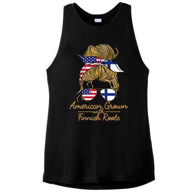 American Grown With Finnish Roots Finland And Usa Flag Ladies PosiCharge Tri-Blend Wicking Tank