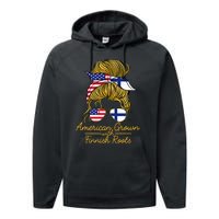 American Grown With Finnish Roots Finland And Usa Flag Performance Fleece Hoodie