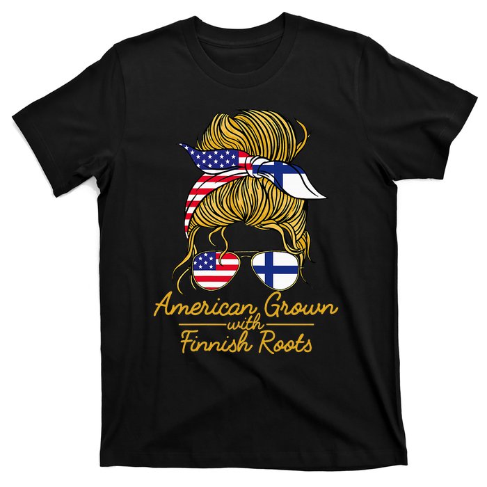 American Grown With Finnish Roots Finland And Usa Flag T-Shirt