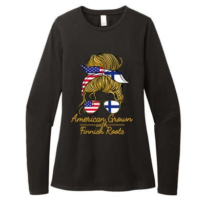 American Grown With Finnish Roots Finland And Usa Flag Womens CVC Long Sleeve Shirt