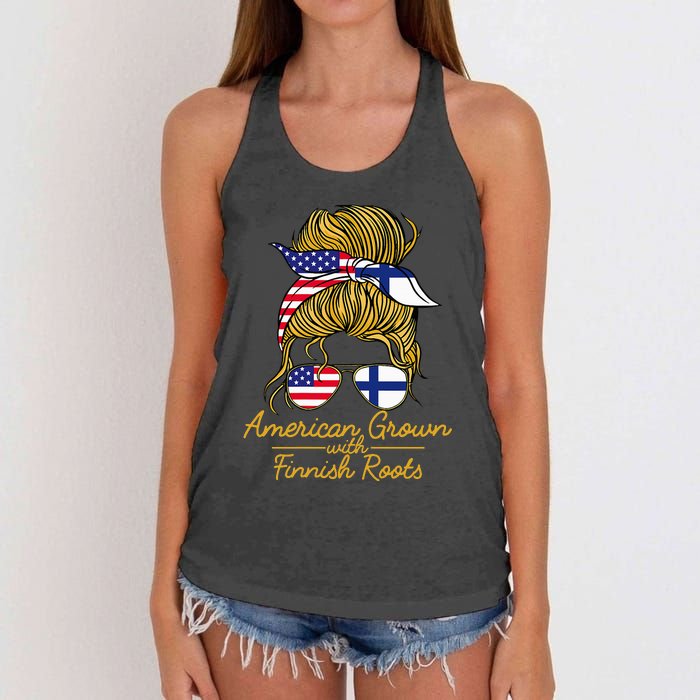 American Grown With Finnish Roots Finland And Usa Flag Women's Knotted Racerback Tank