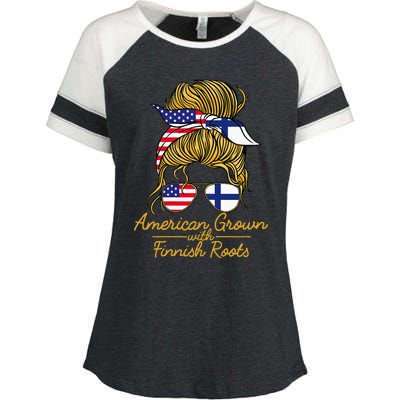 American Grown With Finnish Roots Finland And Usa Flag Enza Ladies Jersey Colorblock Tee