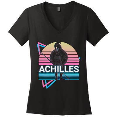 Achilles Greek Warrior Ancient Greek Mythology Retro Women's V-Neck T-Shirt