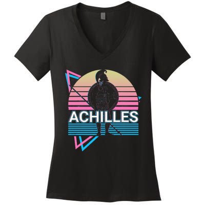 Achilles Greek Warrior Ancient Greek Mythology Retro Women's V-Neck T-Shirt