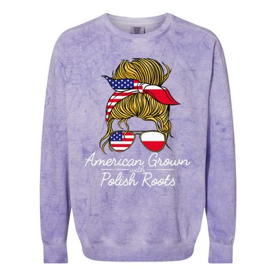 American Grown With Polish Roots Poland And Usa Flag Colorblast Crewneck Sweatshirt