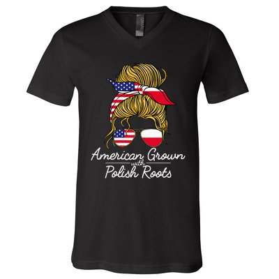 American Grown With Polish Roots Poland And Usa Flag V-Neck T-Shirt