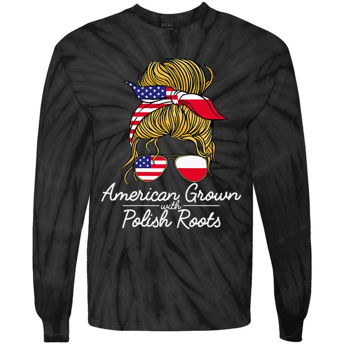 American Grown With Polish Roots Poland And Usa Flag Tie-Dye Long Sleeve Shirt