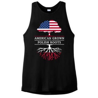 American Grown With Polish Roots Gift Poland Gift Ladies PosiCharge Tri-Blend Wicking Tank