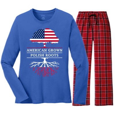 American Grown With Polish Roots Gift Poland Gift Women's Long Sleeve Flannel Pajama Set 