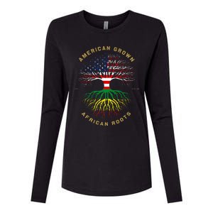 American Grown With African Roots Tree USA Flag Unique Womens Cotton Relaxed Long Sleeve T-Shirt