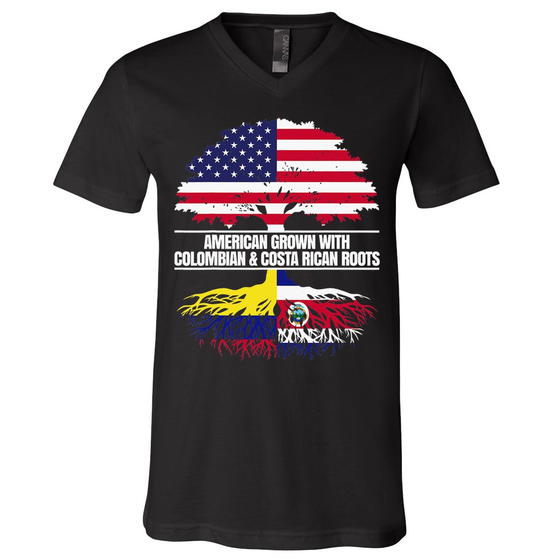 American Grown With Flag Heritage Colombia Costa Rica Roots V-Neck T-Shirt