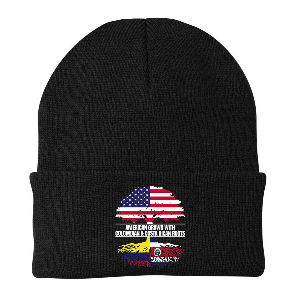 American Grown With Flag Heritage Colombia Costa Rica Roots Beanie