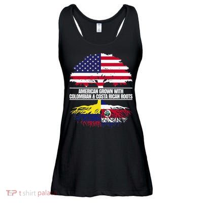 American Grown With Flag Heritage Colombia Costa Rica Roots Ladies Essential Flowy Tank
