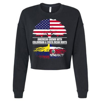 American Grown With Flag Heritage Colombia Costa Rica Roots Cropped Pullover Crew
