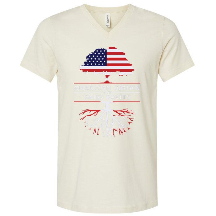 American Grown With Swiss Roots Switzerlan V-Neck T-Shirt