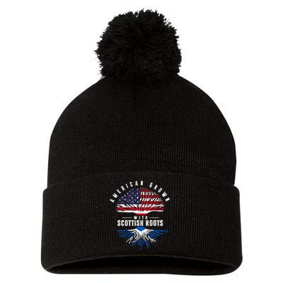 American Grown With Scottish Roots Scotland Pom Pom 12in Knit Beanie