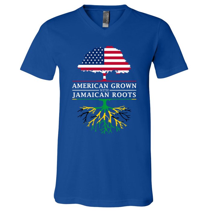 American Grown With Jamaican Roots Gift Jamaica Funny Gift V-Neck T-Shirt