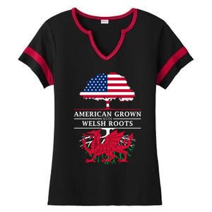 American Grown With Welsh Roots Wales Gift Ladies Halftime Notch Neck Tee