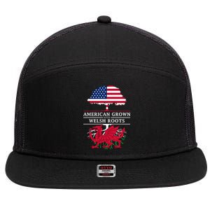 American Grown With Welsh Roots Wales Gift 7 Panel Mesh Trucker Snapback Hat