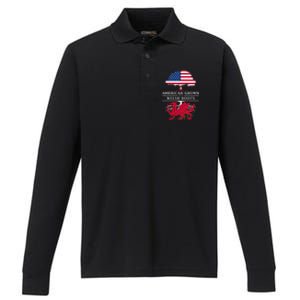 American Grown With Welsh Roots Wales Gift Performance Long Sleeve Polo