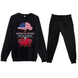 American Grown With Welsh Roots Wales Gift Premium Crewneck Sweatsuit Set