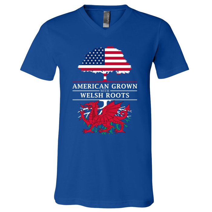 American Grown With Welsh Roots Wales Gift V-Neck T-Shirt