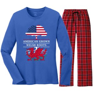 American Grown With Welsh Roots Wales Gift Women's Long Sleeve Flannel Pajama Set 